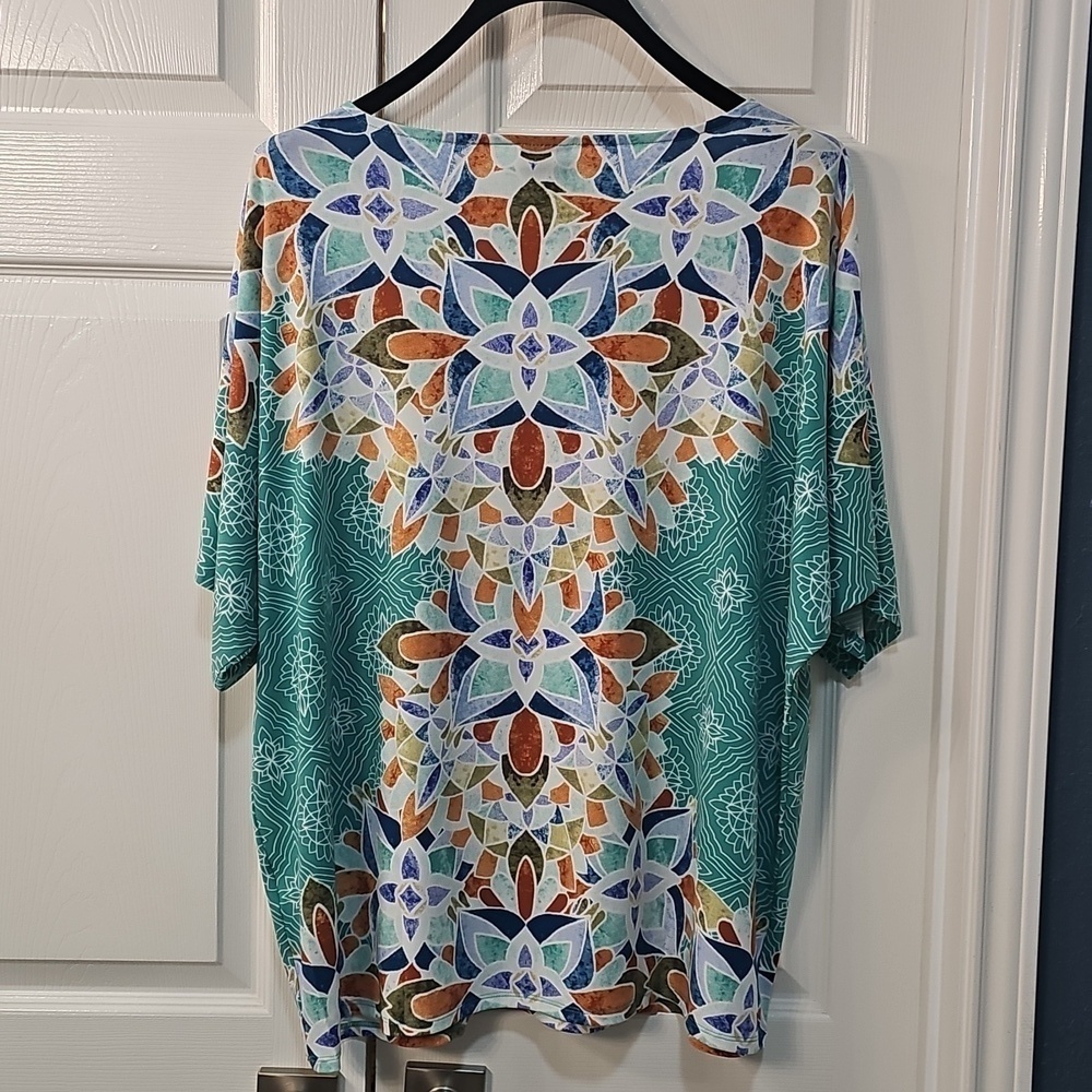 New JM Collection Colorful Roomy Drapey Tunic Teal  XL/XXL - Picture 6 of 11
